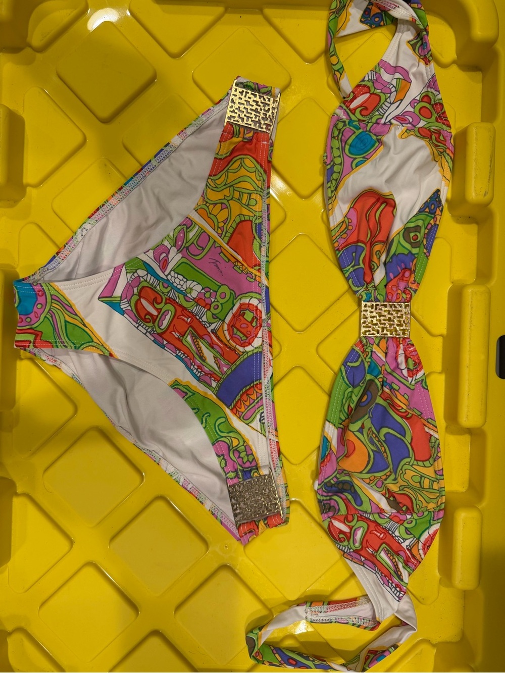 Colorful Abstract Print Bikini Set with Gold Accents